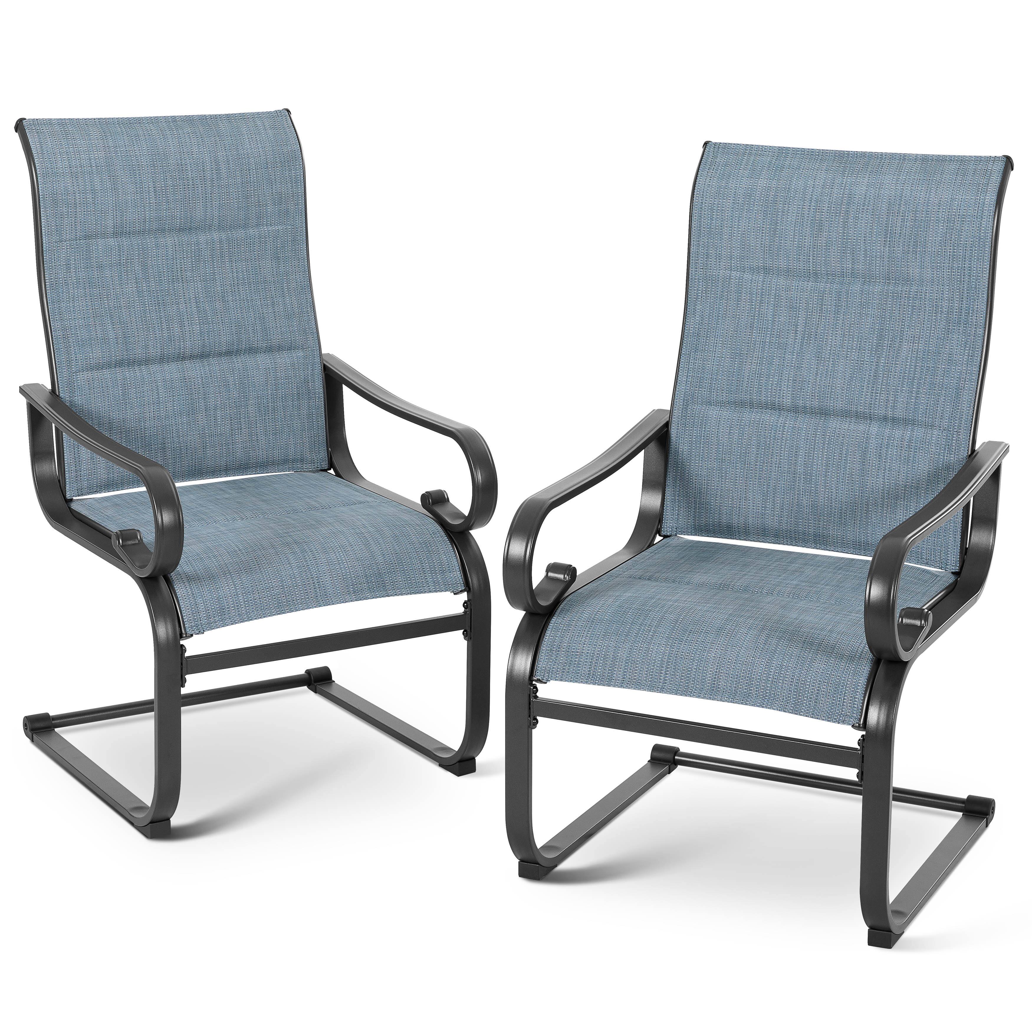 Front. Nuu Garden - Patio Metal Dining Chairs Set of 2, C-Spring Motion and Padded Textilene - chair frame-black, chair back and seat-blue.