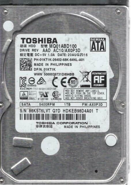 Toshiba - MQ01ABD100 1TB SATA III 5400 RPM 2.5" Internal HDD