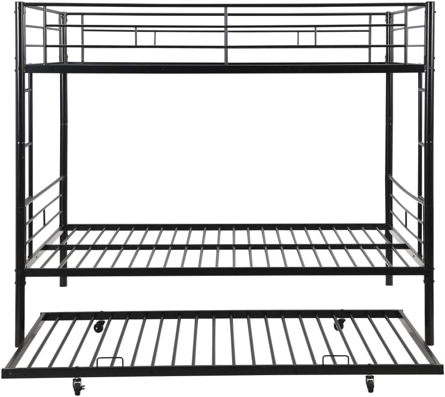 Alt View 7. Trinkets Crazed - Full Over Full with Trundle Metal Bunk Bed, No Box Spring Needed - black.