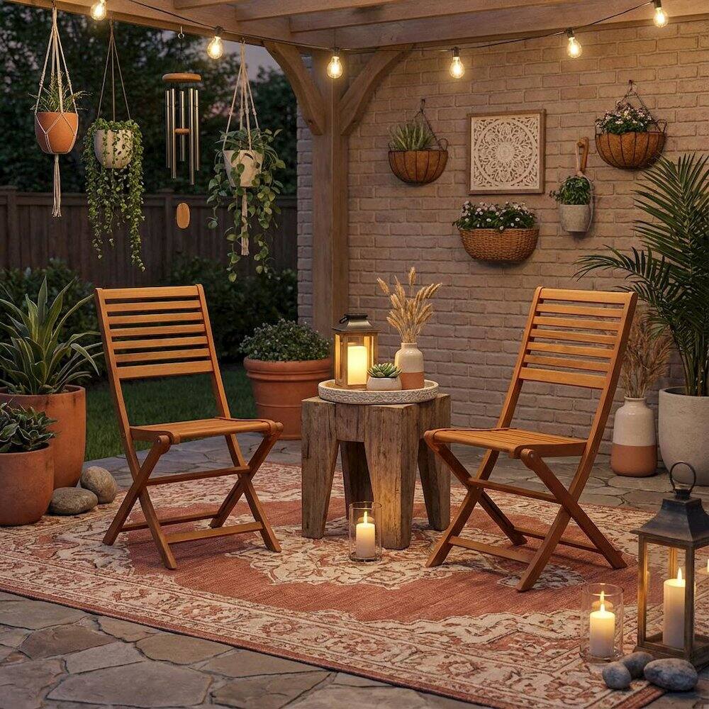Alt View 1. Outdoor Escape - Neutral Oil Foldable Outdoor Dining Chairs with Acacia Wood Set of 2 - Brown.