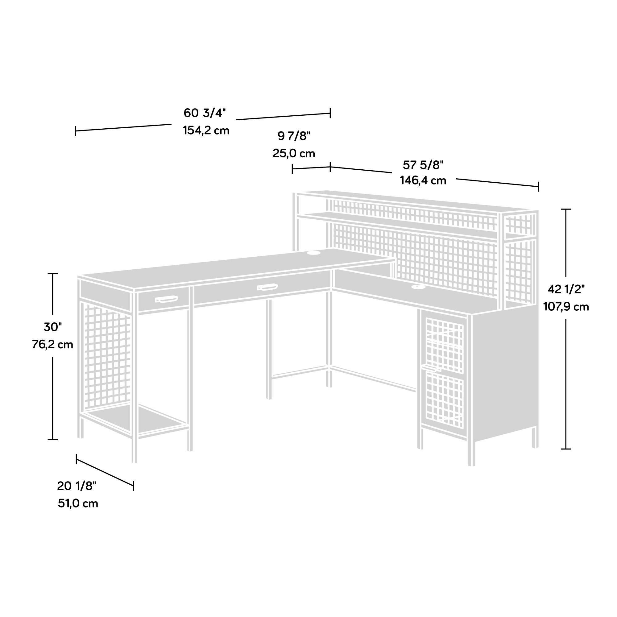 60 3/4" 154,2 cm  
9 7/8" 25,0 cm  
57 5/8" 146,4 cm  
30" 76,2 cm  
42 1/2" 107,9 cm  
20 1/8" 51,0 cm