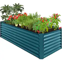 Best Choice Products - 8x4x2ft Outdoor Metal Raised Garden Bed for Vegetables Flowers Herbs - Peacock Blue