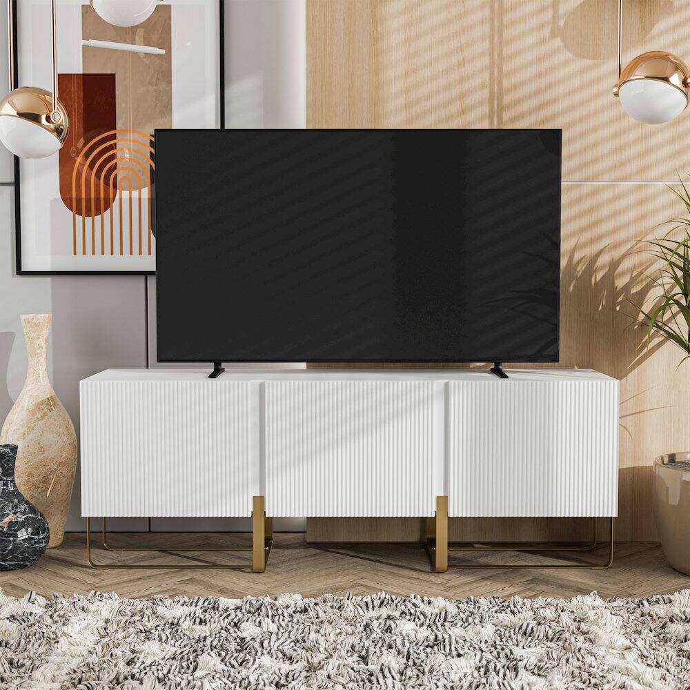 Alt View 3. Furniture of America - Haft Modern Wood 3-Cabinet TV Stand - White.