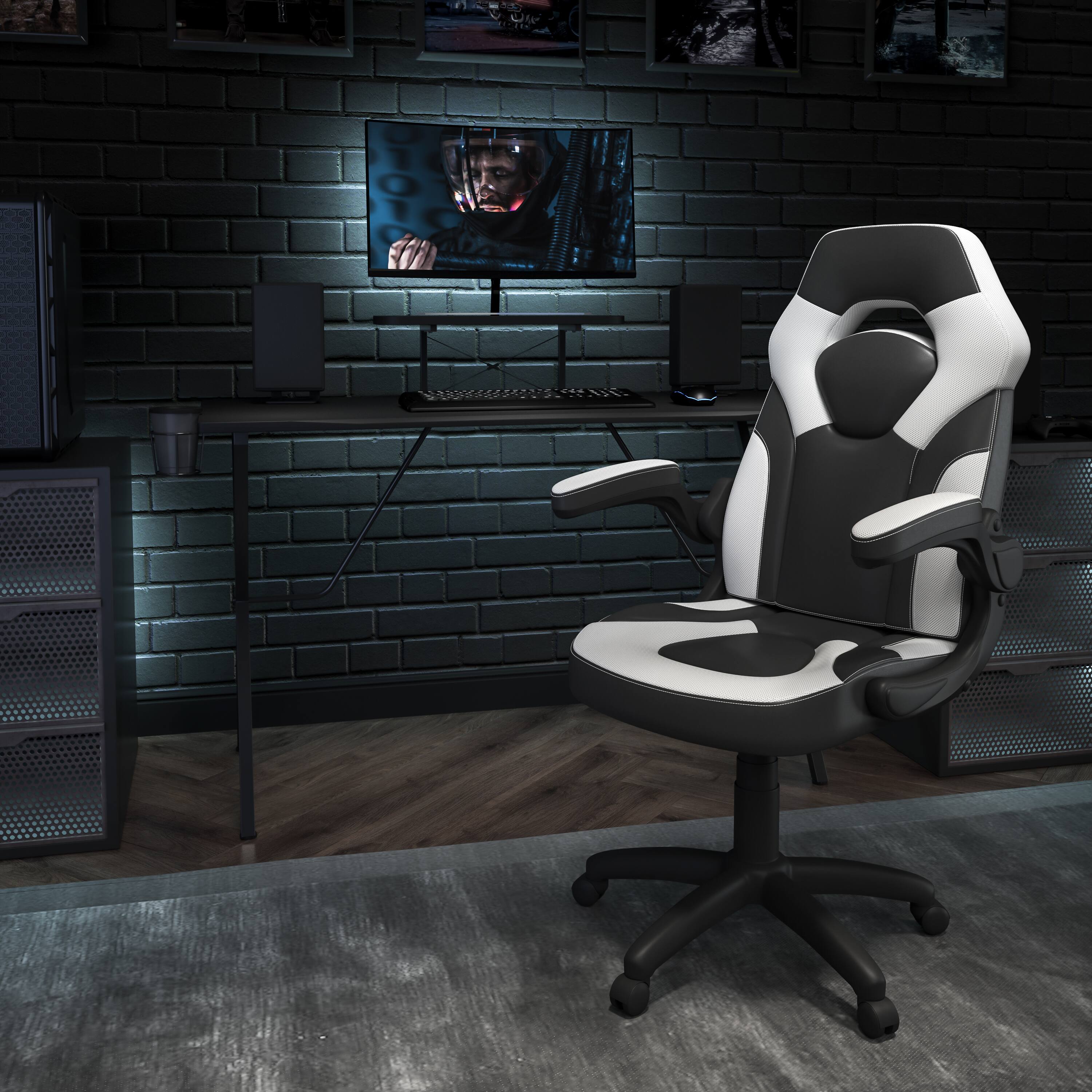 Alt View 1. Emma + Oliver - Gaming Desk and Racing Chair Set with Headphone Hook, and Monitor Stand - White.
