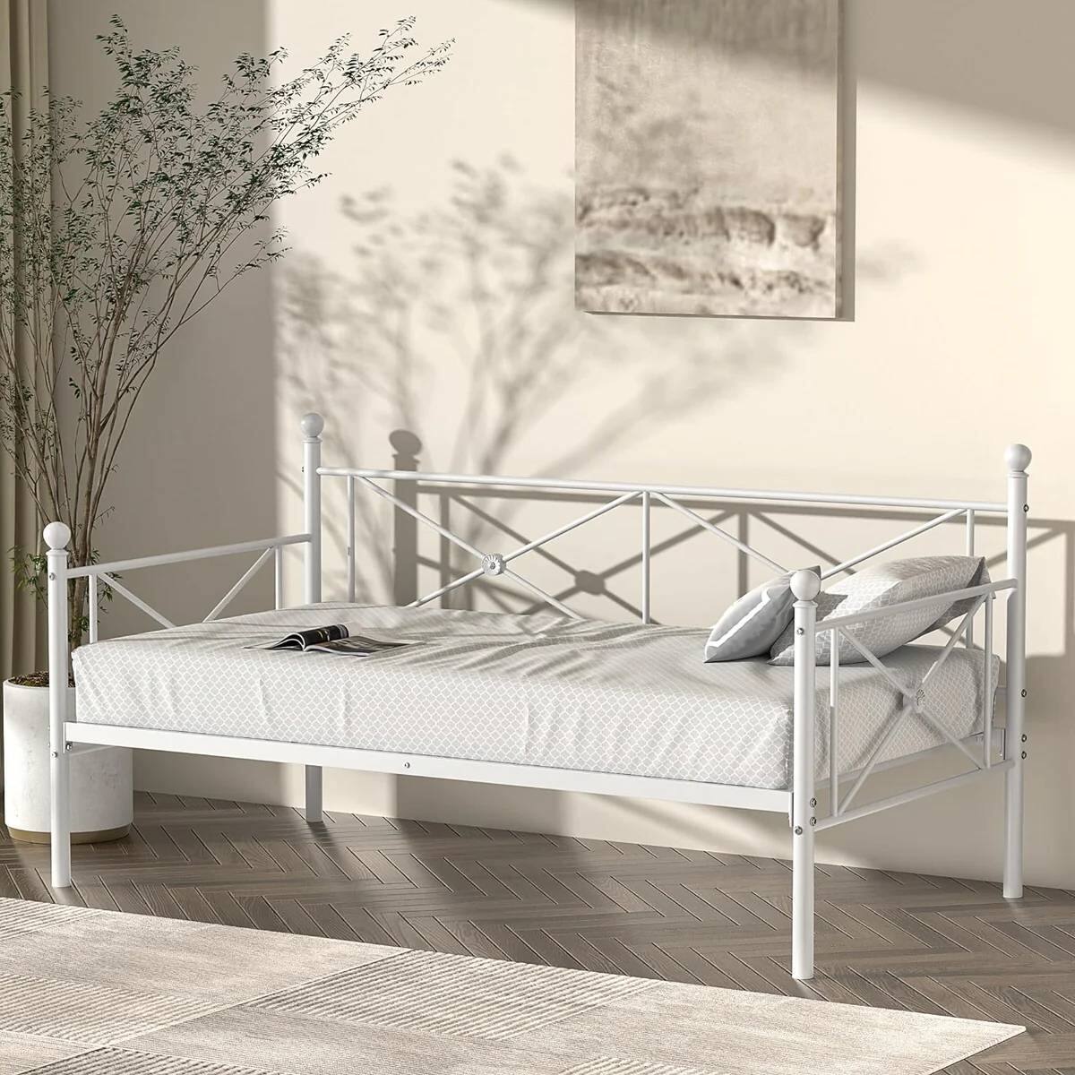 Angle. SlickBlue - Heavy-Duty Metal Daybed – Classic White Frame for Bedroom or Dorm Room - White.