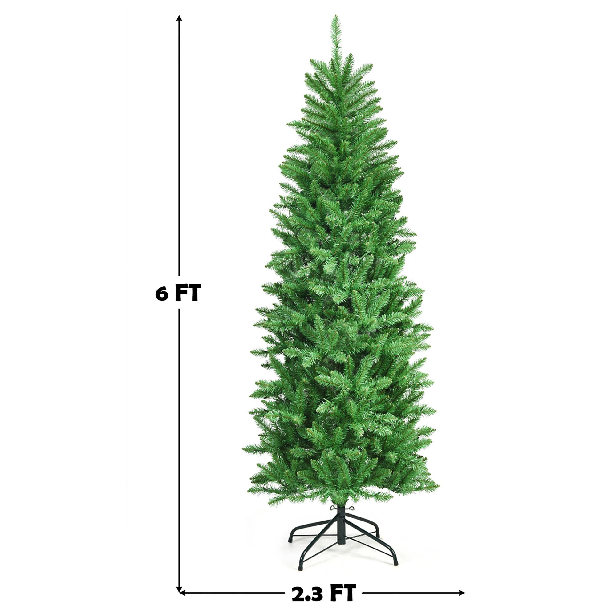 Alt View 14. Costway - 6Ft Pre-lit Artificial Pencil Christmas Tree Hinged Fir PVC Tree /250 LED Lights - Green.