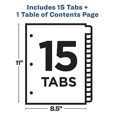 Includes 15 Tabs + 1 Table of Contents Page  
11" x 8.5"  
15 Tabs