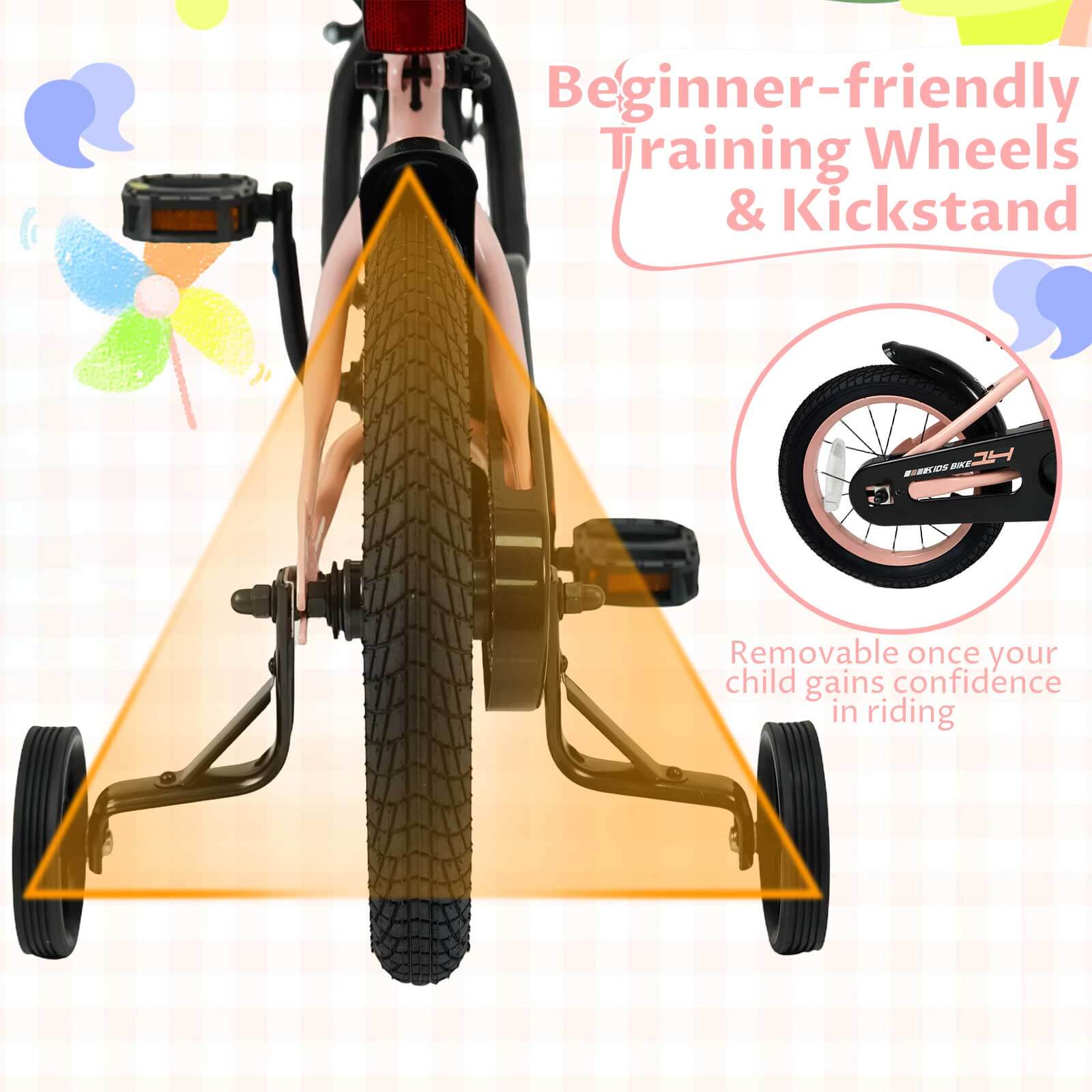 Beginner-friendly Training Wheels & Kickstand

Removable once your child gains confidence in riding