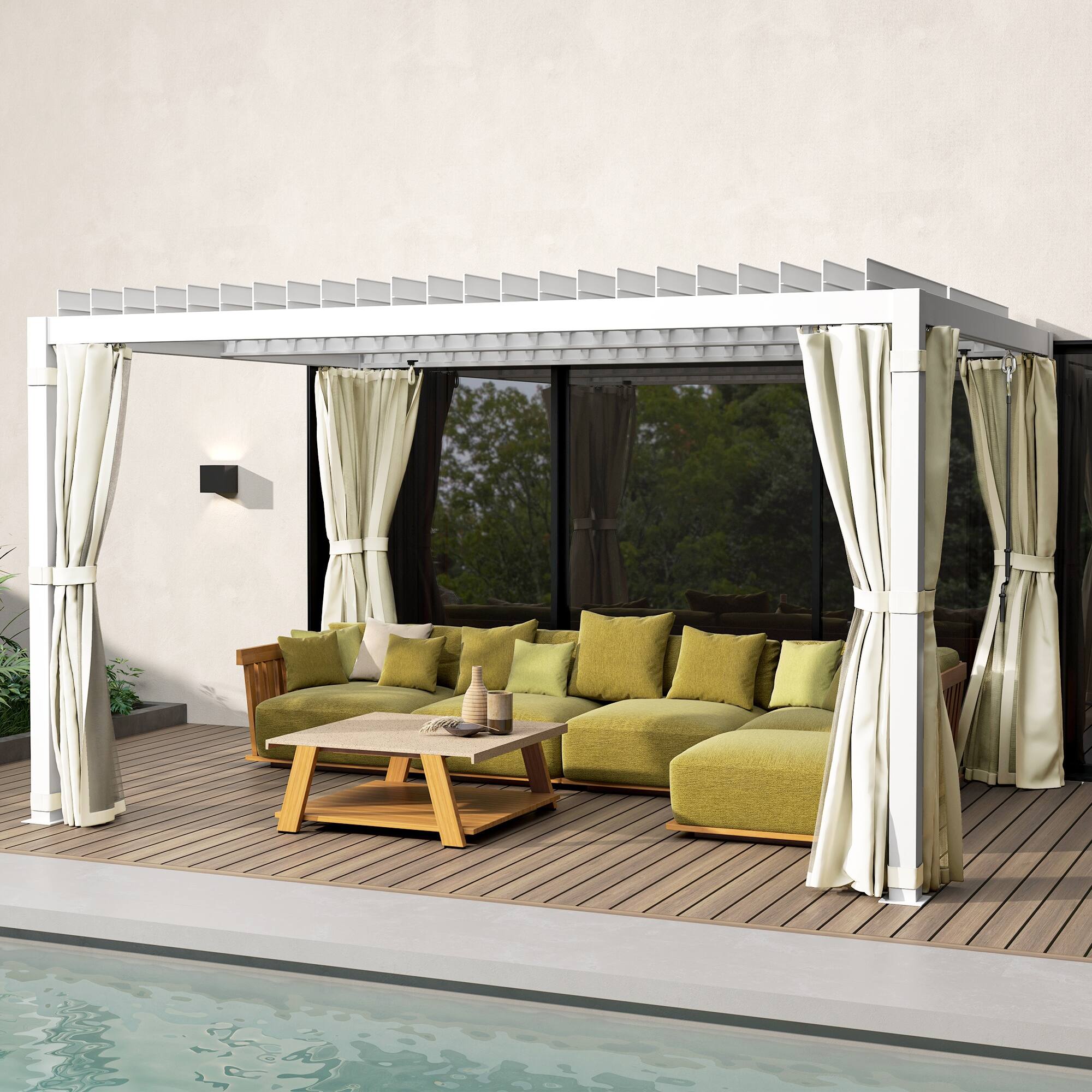 Alt View 7. Outsunny - 10' x 13' Louvered Pergola Hardtop Gazebo with Adjustable Aluminum Roof and Frame, Outdoor Pergola - Cream White.