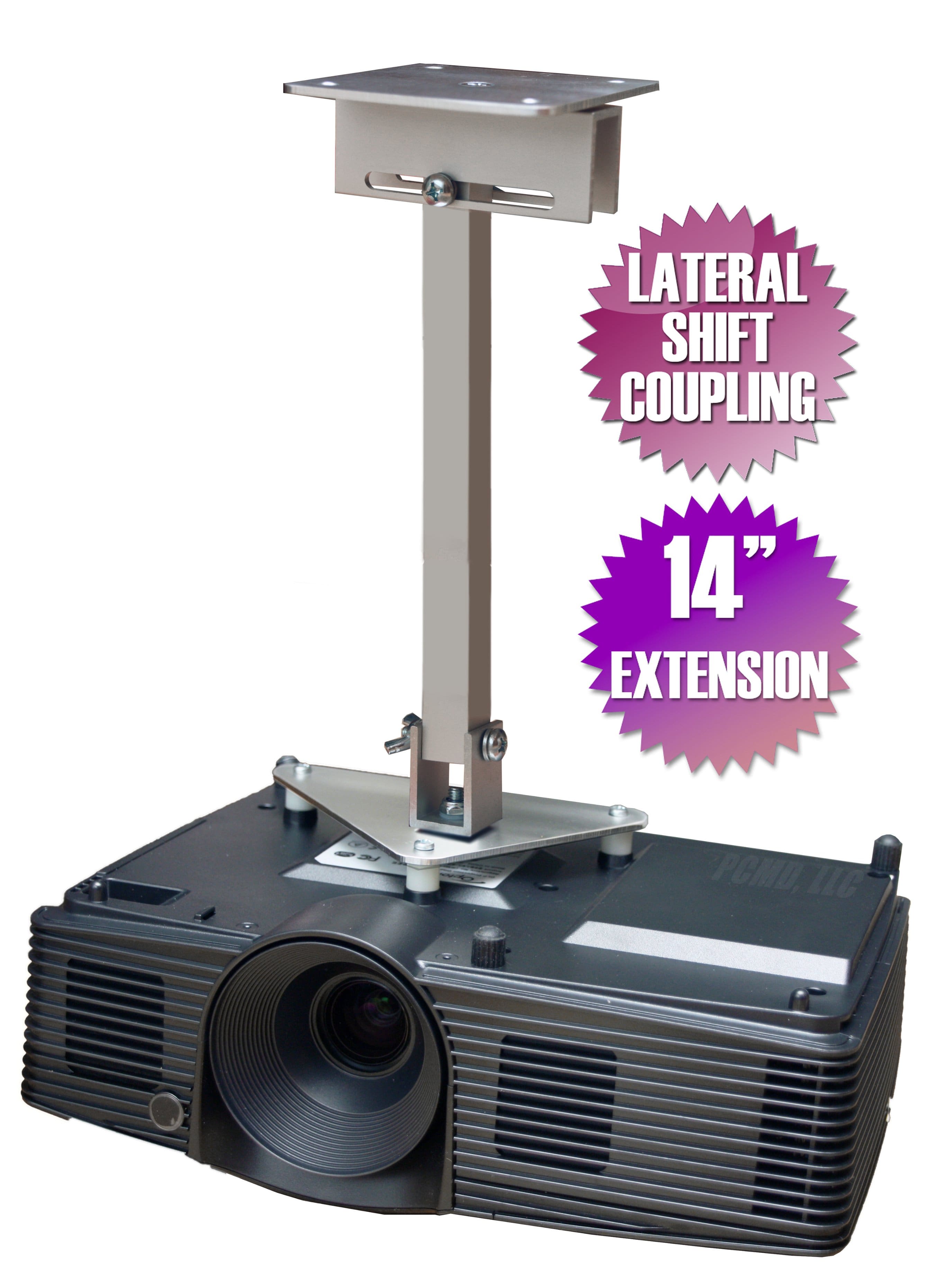 PCMD, LLC - Projector Ceiling Mount Compatible with iRulu Portable Mini LED Projector (Lateral Shift 14-Inch Ext) - Aluminum