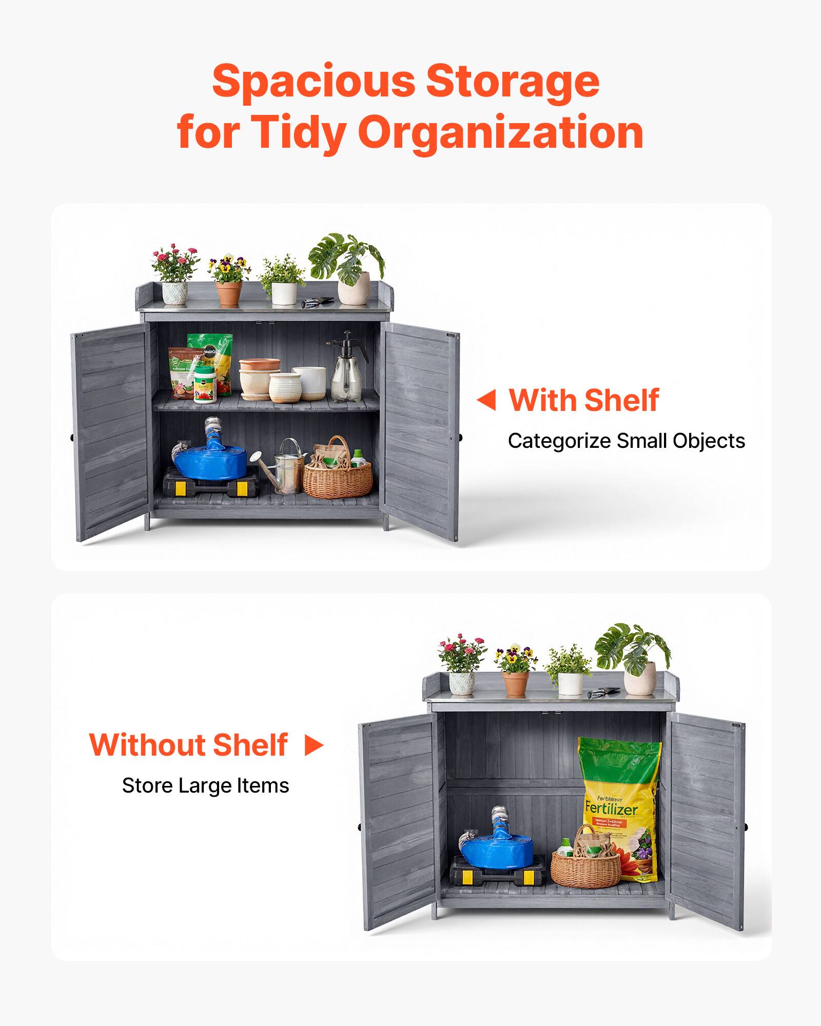 Spacious Storage for Tidy Organization

With Shelf
Categorize Small Objects

Without Shelf
Store Large Items