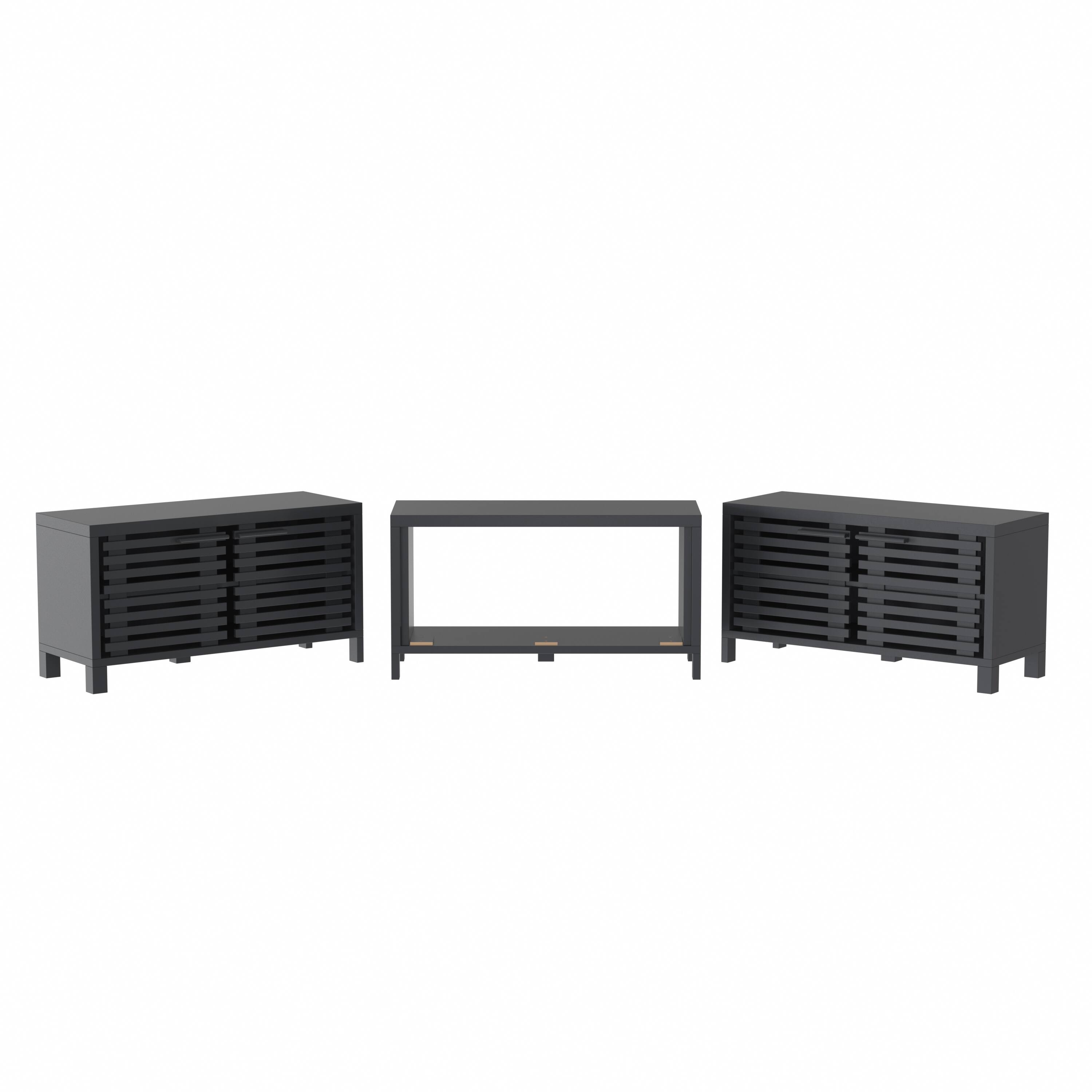 Alt View 5. Parrot Uncle - 115" Farmhouse  3 Pieces TV Stand Entertainment Center with Electric Fireplace and  LED Lights - Black and gray.