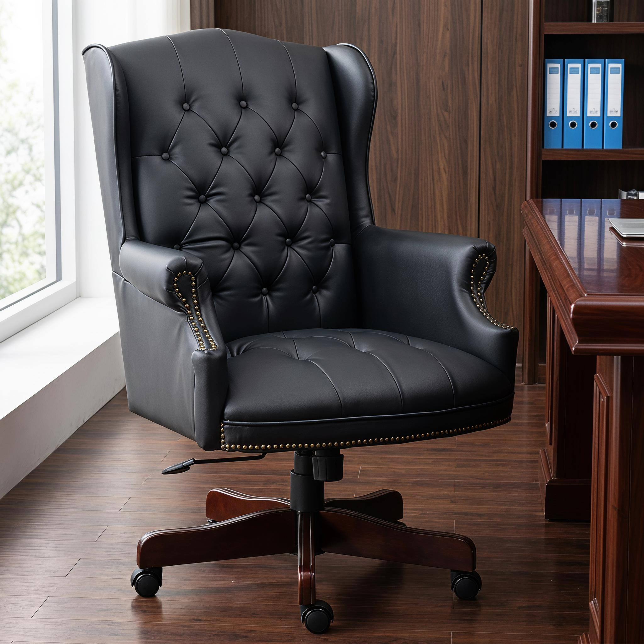 Alt View 8. Forest'nSky - Black Executive Office Chair with Smooth Glide Caster Wheels - Black.