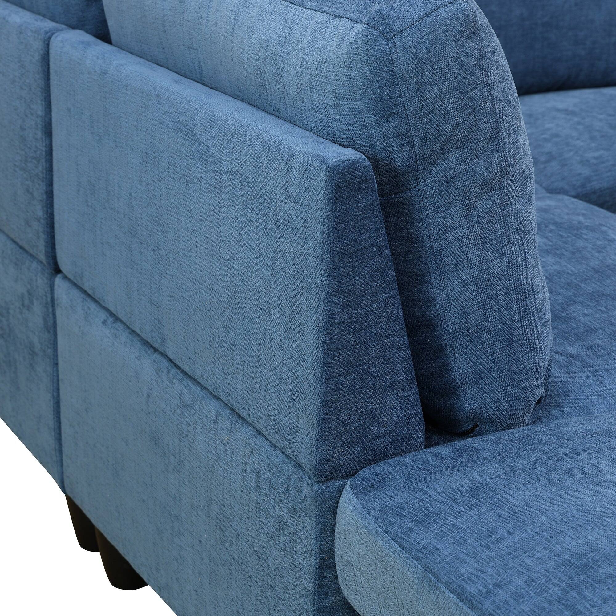 Back. Boyel Living - 8 Piece Modular Corduroy Sofa Set Movable DIY Sectional - Denim Blue.