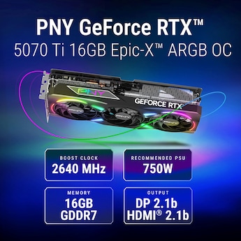 PNY NVIDIA GeForce RTX 5070 Ti Epic X ARGB Overclocked 16GB GDDR7 PNY NVIDIA GeForce RTX 5070 Ti Epic X ARGB Overclocked 16GB GDDR7