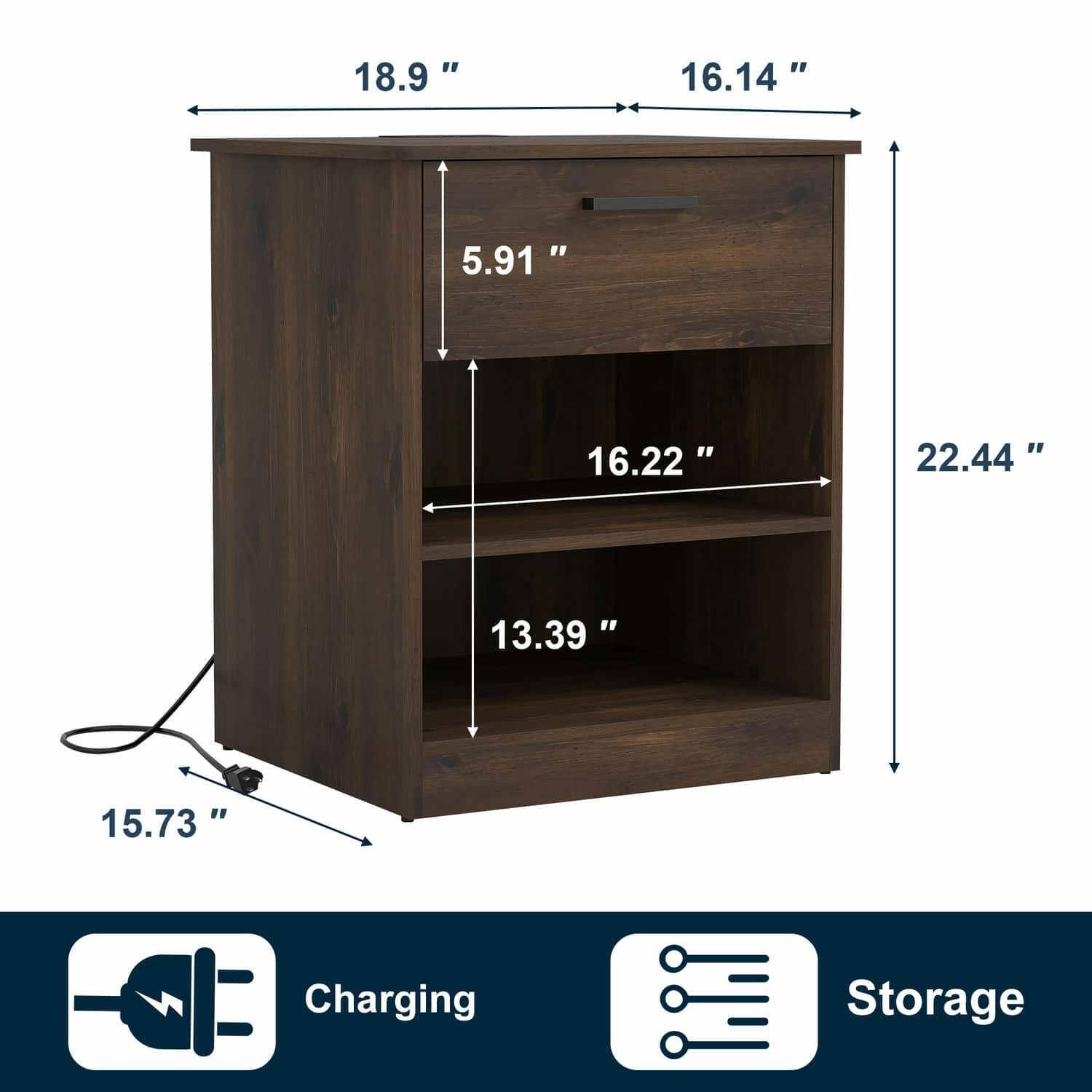 18.9", 16.14", 5.91", 16.22", 22.44", 13.39", 15.73" Charging Storage