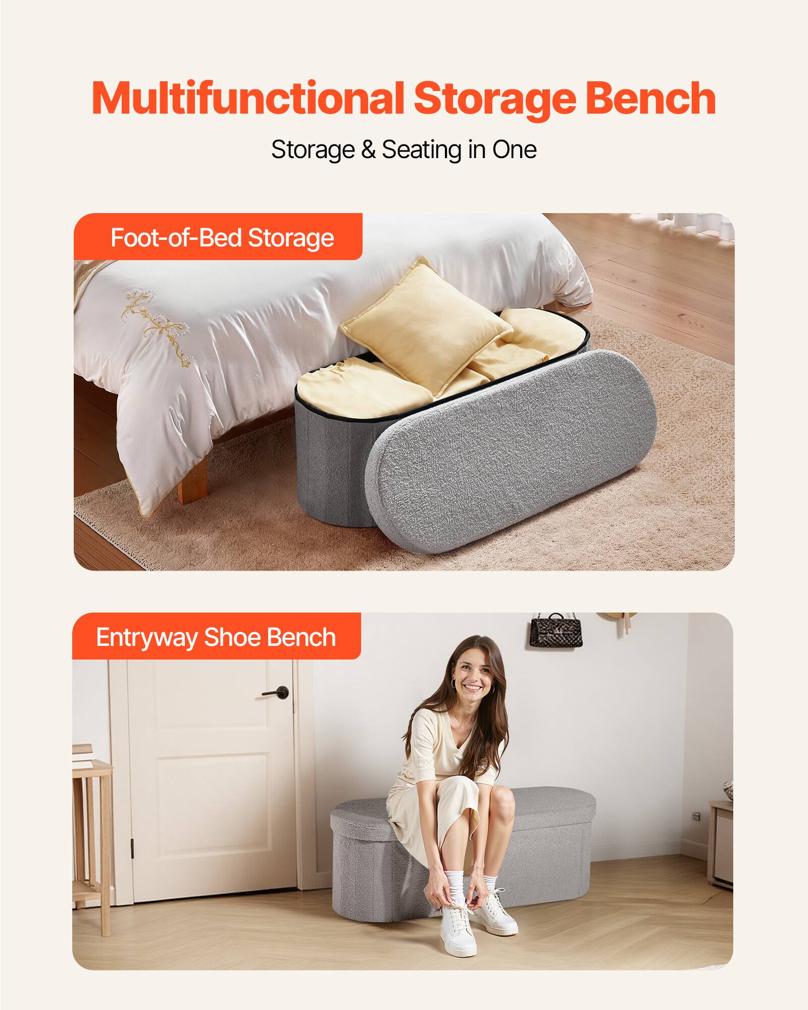 Multifunctional Storage Bench  
Storage & Seating in One  

Foot-of-Bed Storage  

Entryway Shoe Bench