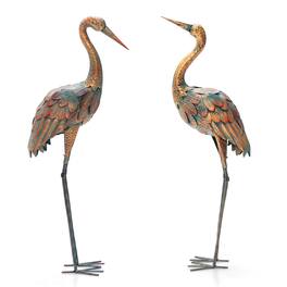Costway - 2-Piece Metal Crane Garden Statue Sculpture Set Outdoor Yard Lawn Decoration - Gradient Colored