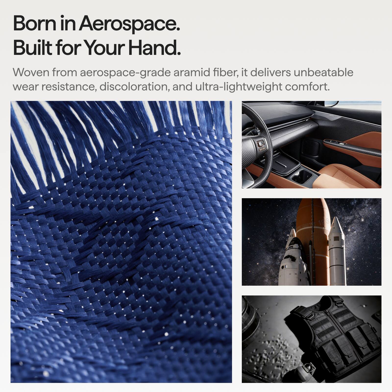 Born in Aerospace.  
Built for Your Hand.  

Woven from aerospace-grade aramid fiber, it delivers unbeatable wear resistance, discoloration, and ultra-lightweight comfort.