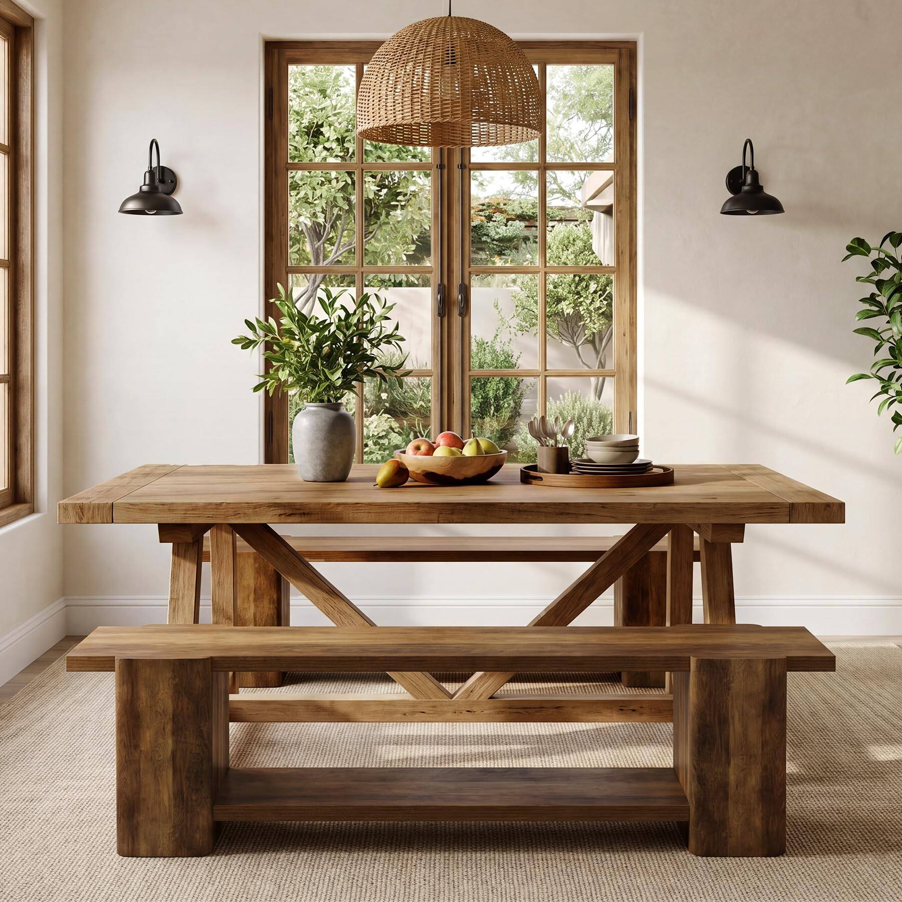 Left. Tribesigns - Tribeisigns Wooden Bench for Dining Table, Farmhouse Brown Kitchen Seat - Brown.