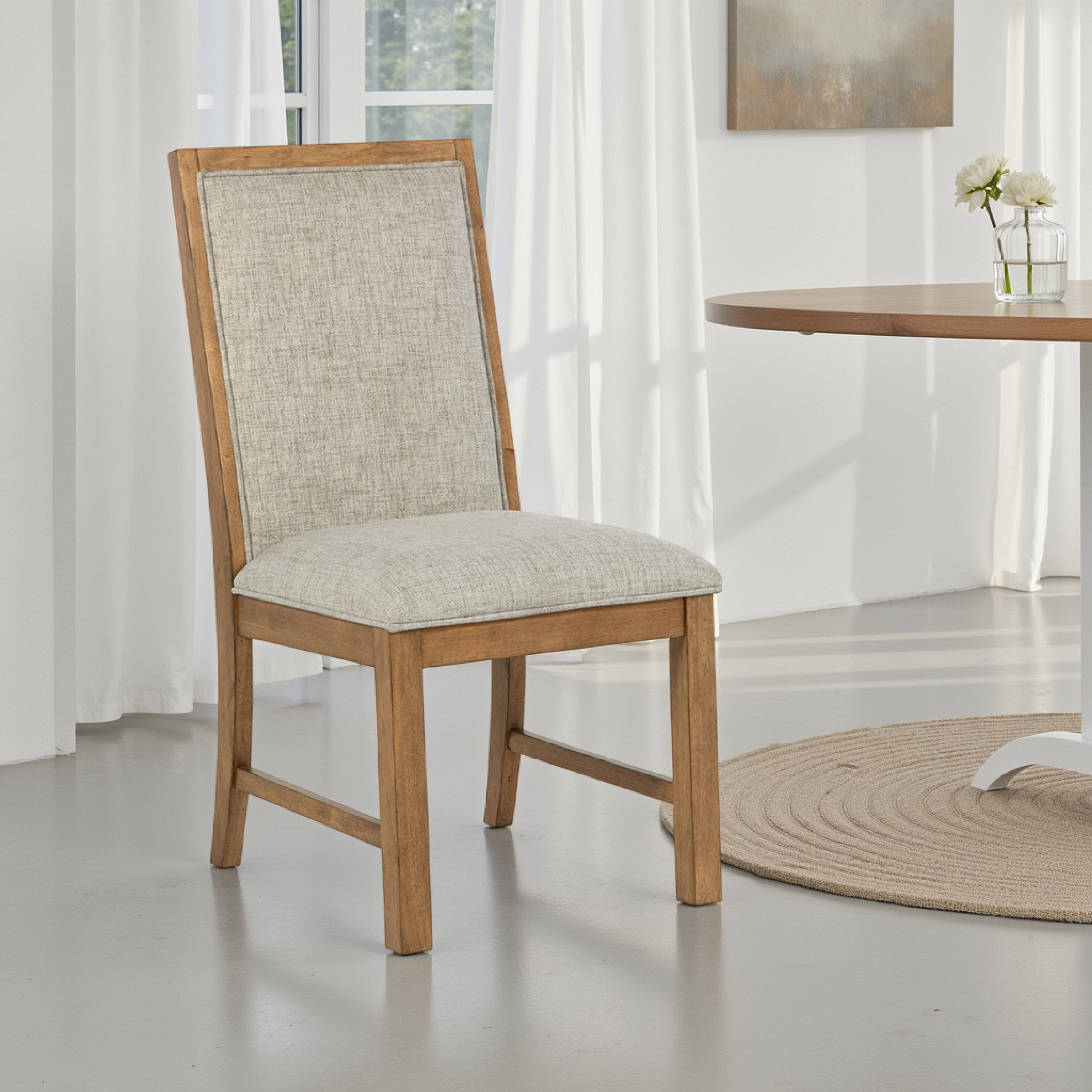 Alt View 5. Manhattan Lane - Rune Dining Side Chair Set of 2, Brown Asian Hardwood, Beige Fabric - Brown, Oatmeal Beige.