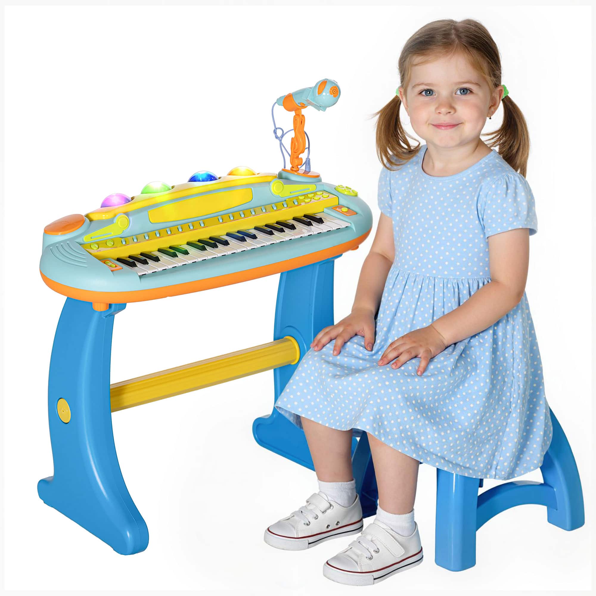 Qaba - Kids Piano Toy Keyboard, 37 Key Piano for Toddlers, Electronic Music Educational Instrument with Microphone