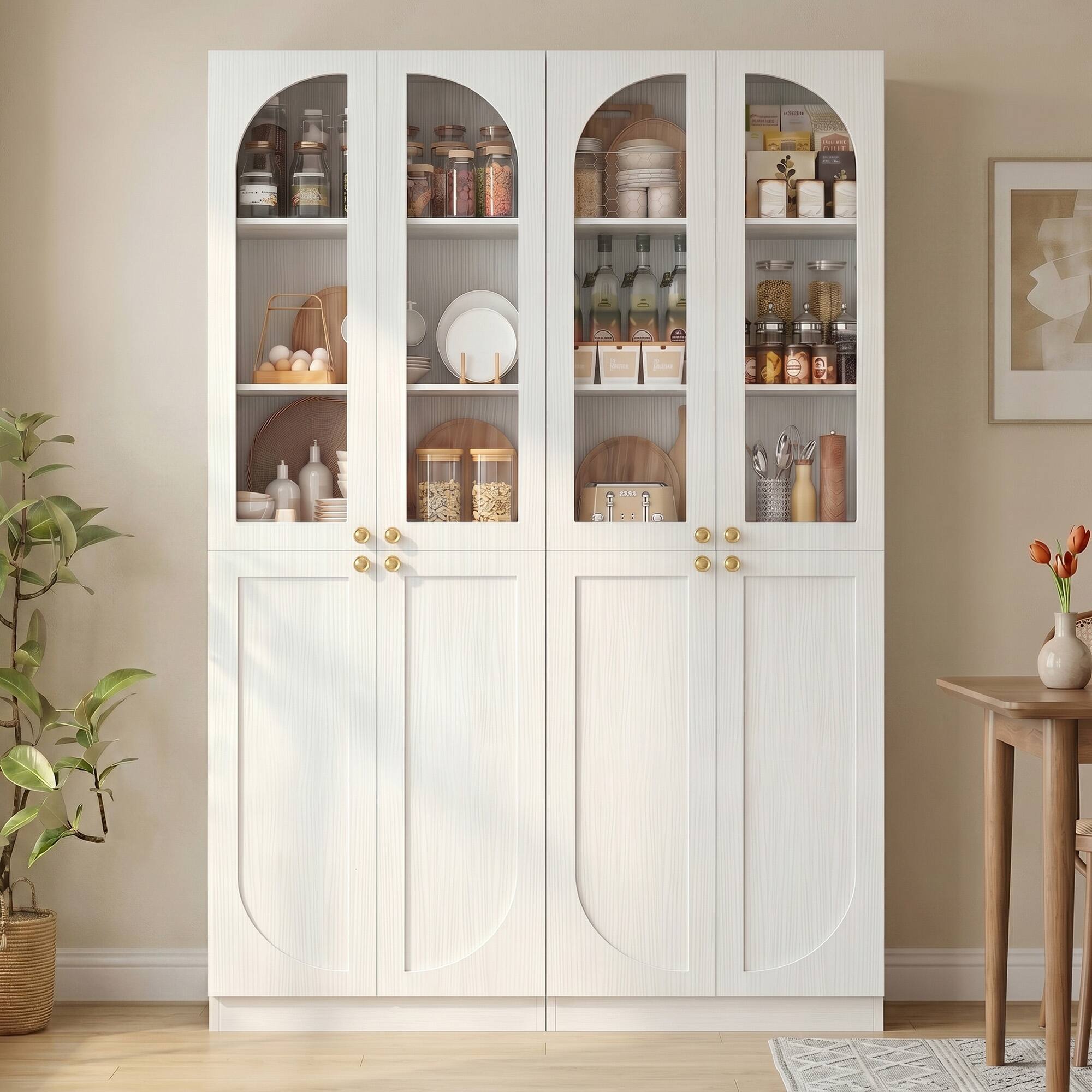 Alt View 2. Aheaplus - 47.2'' Wide 6-Tier Bathroom Storage Cabinet, Set of 2, with 8 Doors and Adjustable Shelves - White.