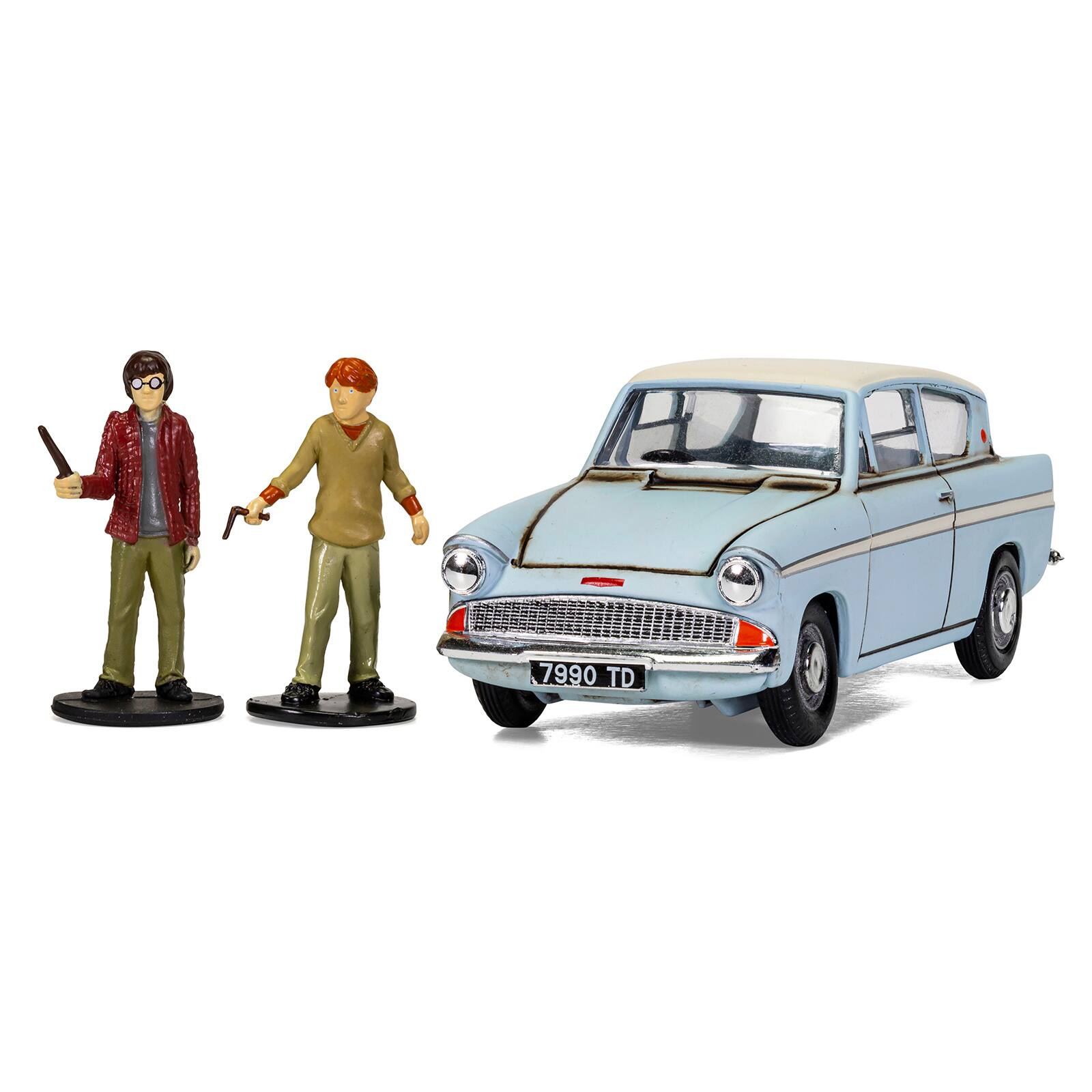 Alt View 3. Corgi - Flying Ford Anglia RHD Light Blue with White Top (Weathered) with Figures "Harry Potter" Movie Diecast Model by Corgi.