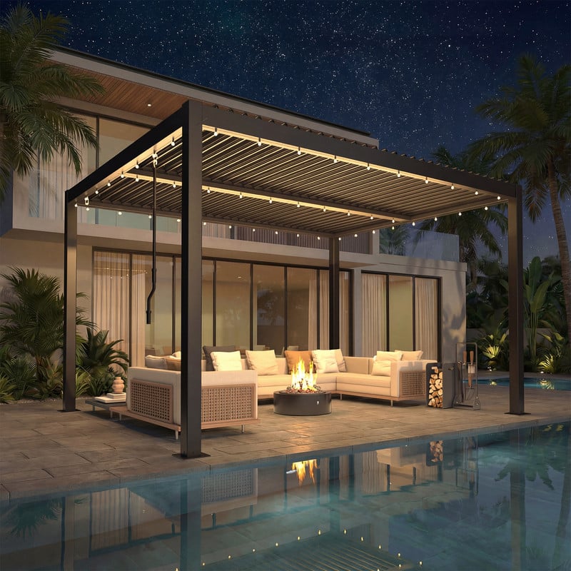 U-HOMY - 10' x 12' Louvered Pergola with Adjustable Roof & Drainage, Metal Outdoor Patio Gazebo