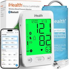 RTMB - Upper Arm Blood Pressure Monitor, Large LCD, Bluetooth, Irregular Heartbea - White