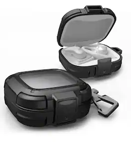 Dexnor - For SHOKZ OpenFit Air Shockproof Rugged Case with Drop-Proof Lock, Carabiner, Keyring, Cleaner Kit - Black