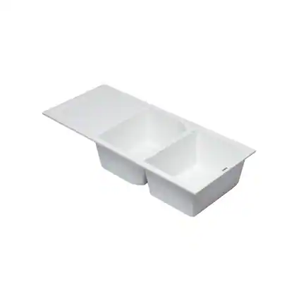 Front. Alfi - ALFI brand White 46 Double Bowl Granite Composite Kitchen Sink with Drainboard - White.