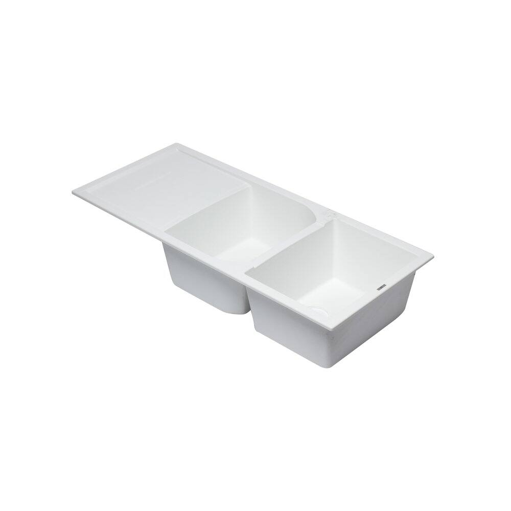 Front. Alfi - ALFI brand White 46 Double Bowl Granite Composite Kitchen Sink with Drainboard - White.