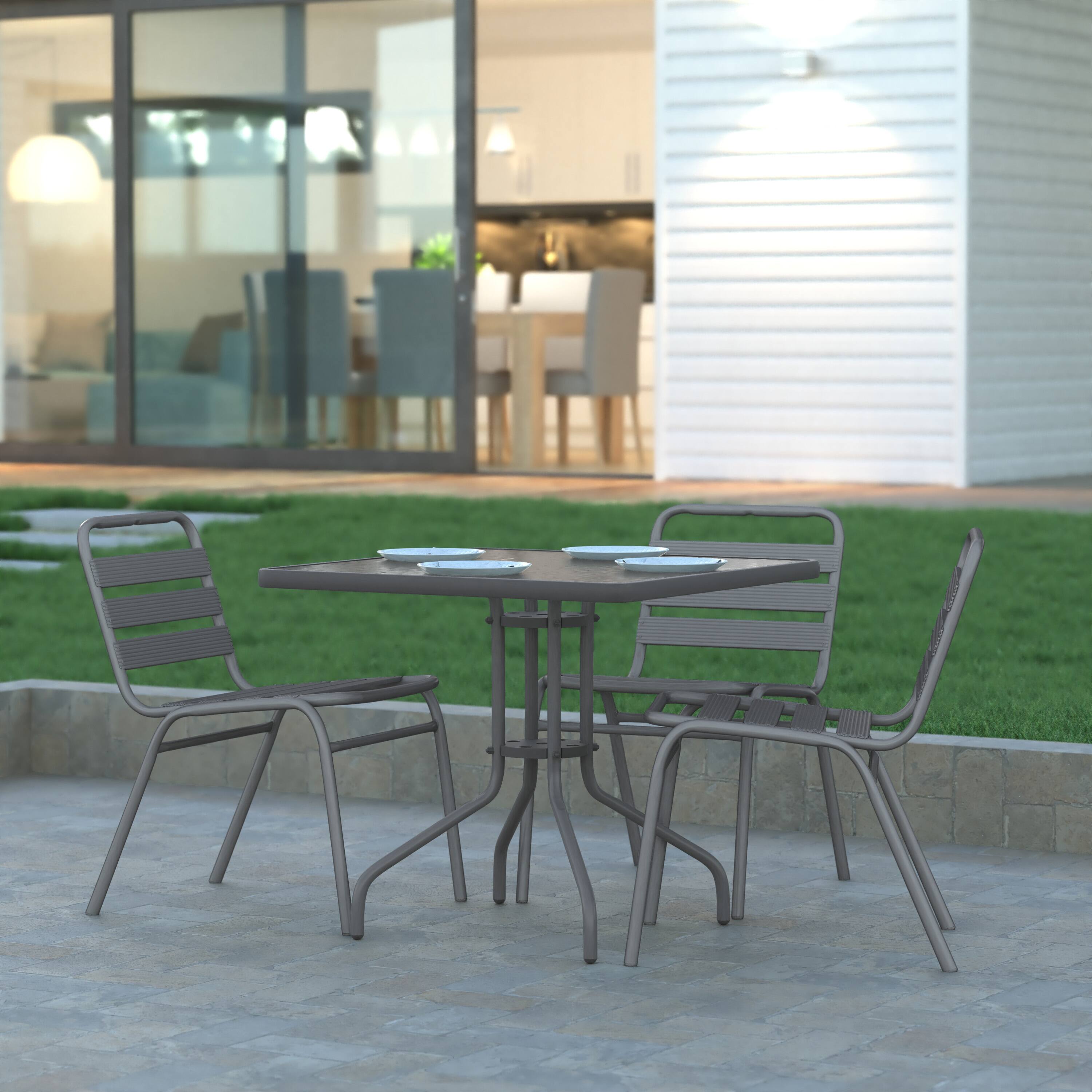 Alt View 1. Emma + Oliver - 31.5" Square Tempered Glass Metal Table with Smooth Ripple Design Top - Clear Top/Silver Frame.