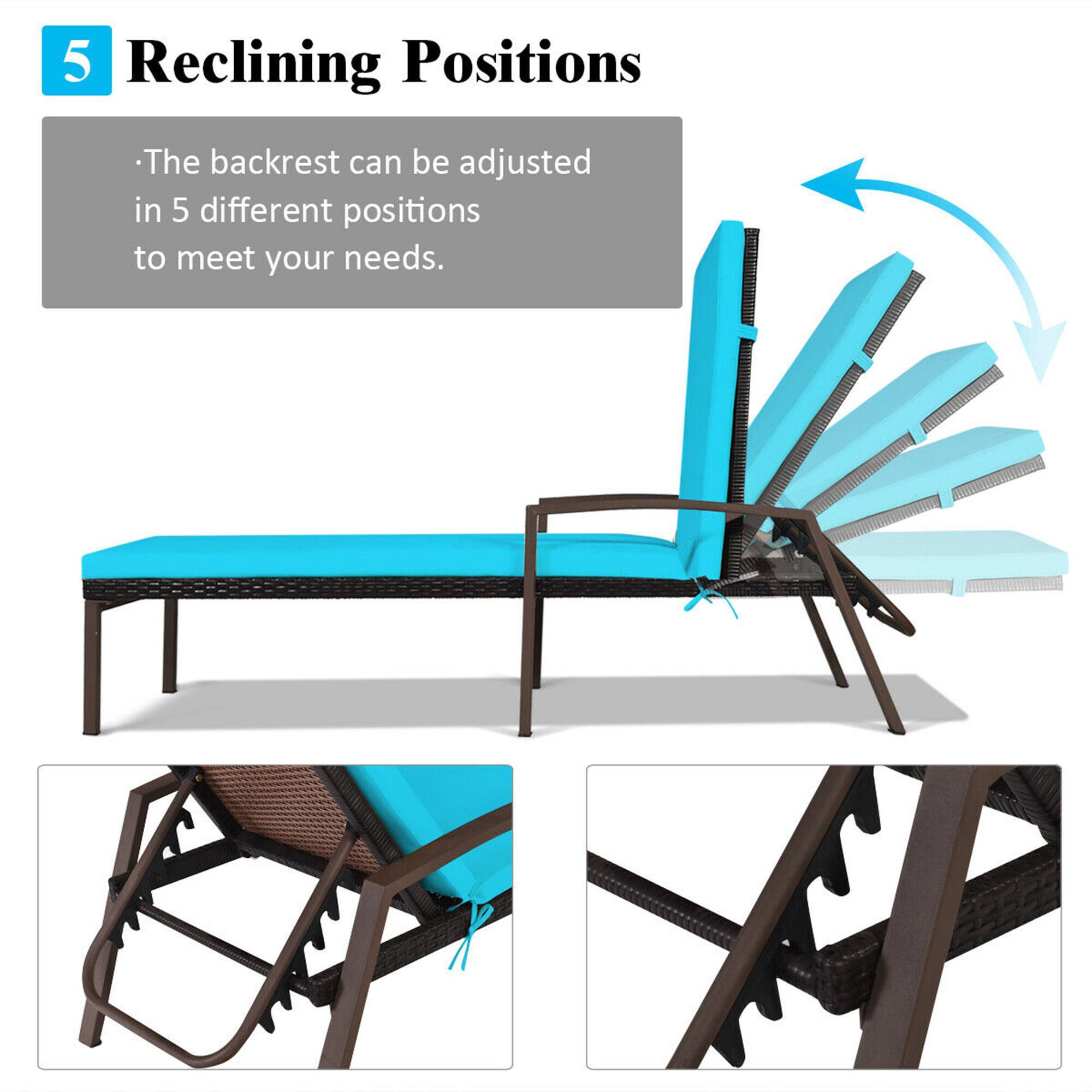 5 Reclining Positions
The backrest can be adjusted in 5 different positions to meet your needs.