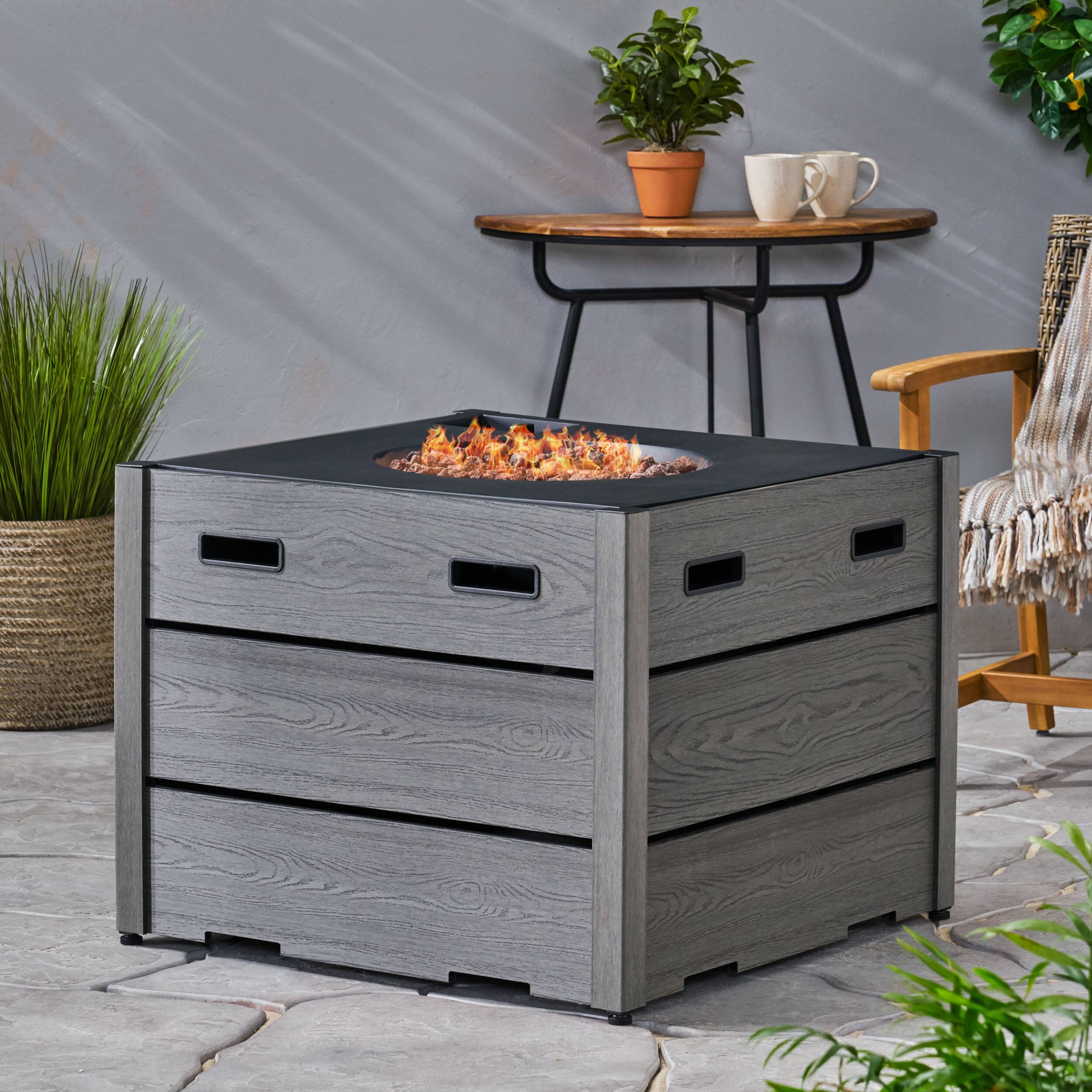 Front. APRILSOUL - Outdoor 31 inch WPC Base Square Propane Fire Pit 40000 BTU Grey - Grey.