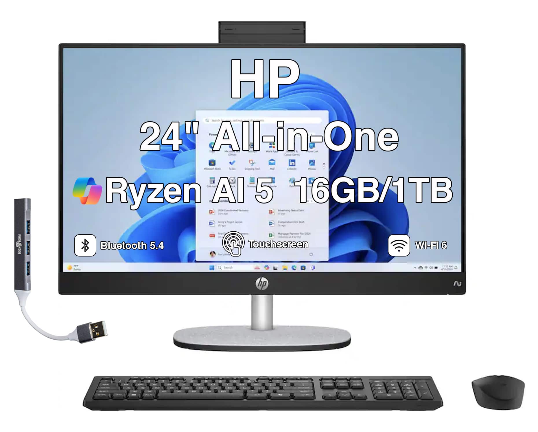 HP 24" All-in-One - Ryzen AI 5 16GB/1TB - Touchscreen Wi-Fi 6 - Bluetooth 5.4