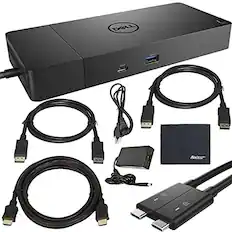 Front. Dell - WD19DCS Performance Docking Station with 210W Power Support, HDMI and DisplayPort Cables - Black (Black).
