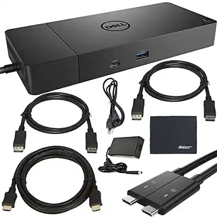 Front. Dell - WD19DCS Performance Docking Station with 210W Power Support, HDMI and DisplayPort Cables - Black (Black).