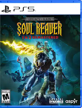 Legacy of Kain: Soul Reaver 1 & 2 Remastered is a video game for the PlayStation 5 console. The game is rated Mature 17+ by the ESRB and is developed by Crystal Dynamics and published by Aspyr, an Embracer Group company. - M (Mature 17+)
