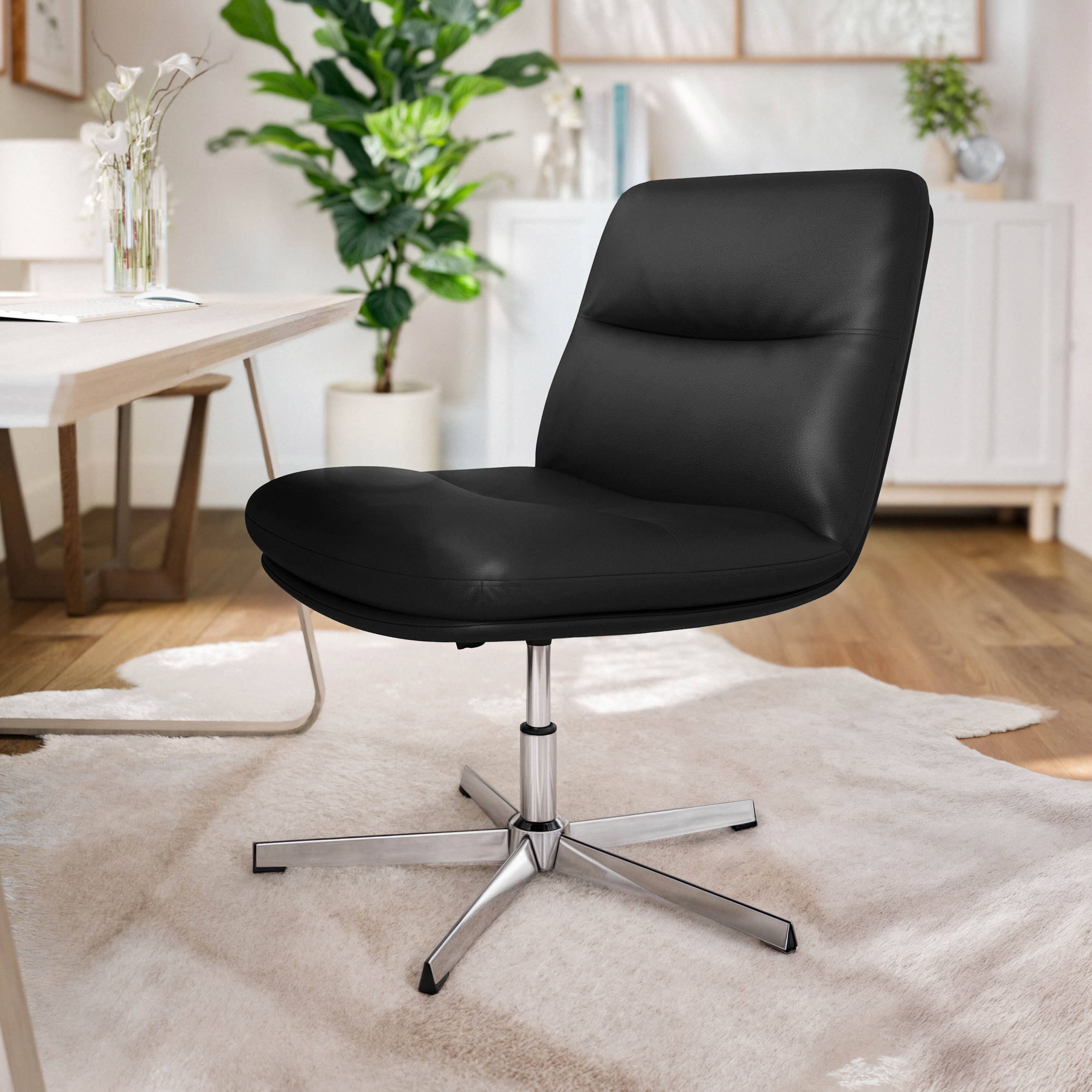 Alt View 1. Flash Furniture - Chloe Commercial Wide Mid-Back Black Padded LeatherSoft Armless Stationary Task Office Chair with Adjustable Height, Swi - Black.