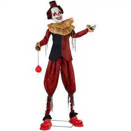 Homcom - Animated Clown Halloween Decorations with Sound Touch Activated, Light Up Eyes - Red, Black, Orange
