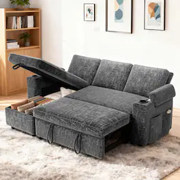 Dyonery - 81" Sleeper Sofa Bed with Pull Out Bed, Sectional L-Shaped Sleeper Sofa with Reversible Storage Chaise - Gray