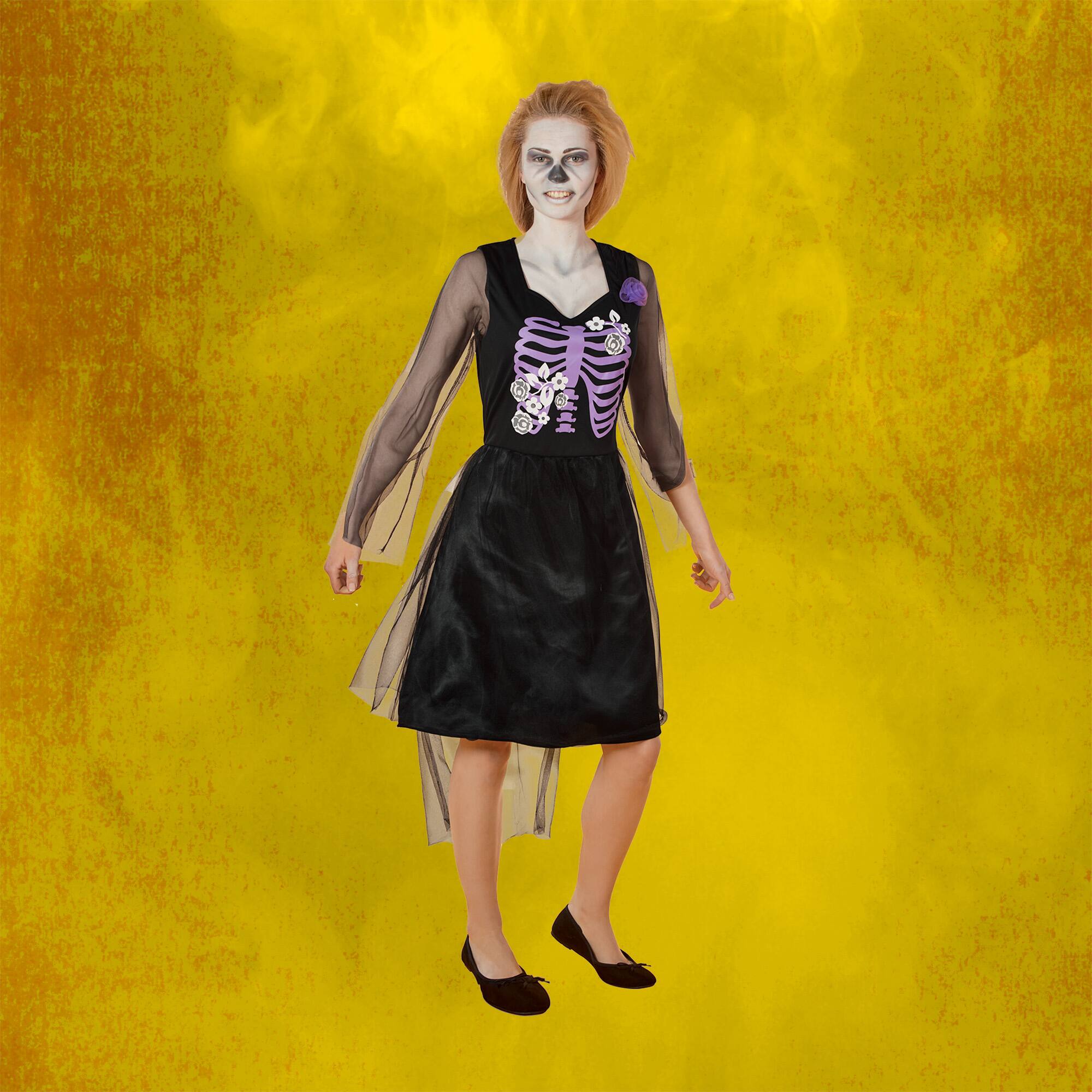 Alt View 2. Northlight - Black and Purple Skeleton Bride Women Adult Halloween Costume - Small - Black.