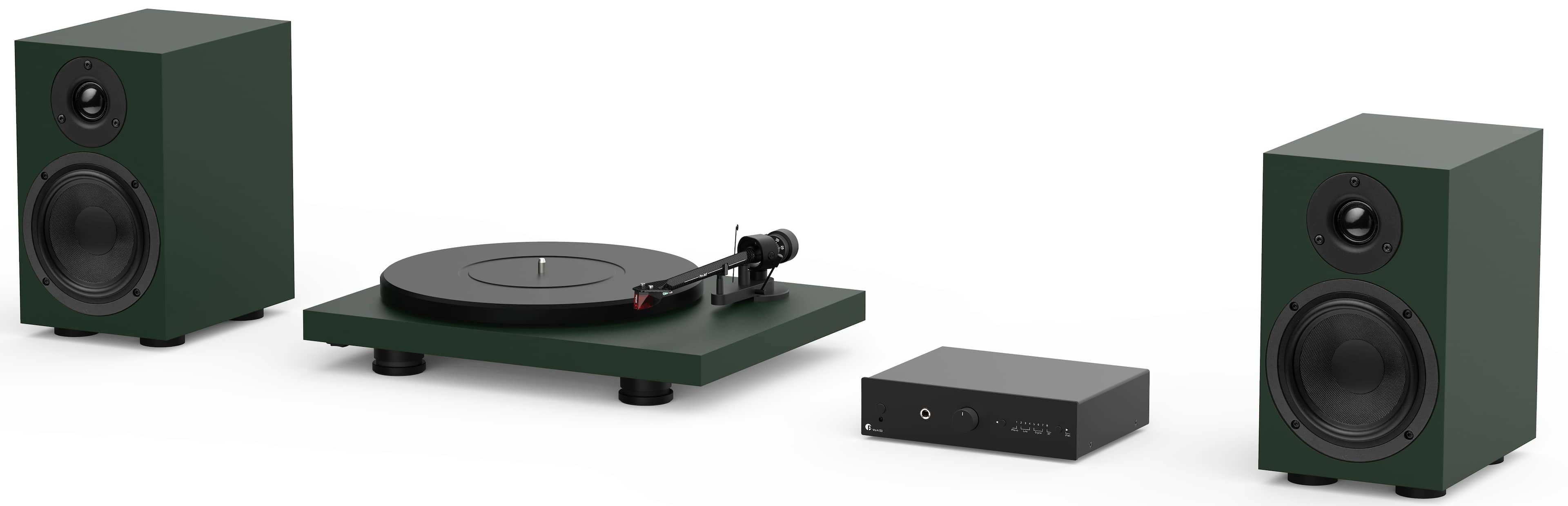 Angle. Pro-Ject - Colorful Audio System w/ Turntable, Amplifier & Speakers - Satin Green.