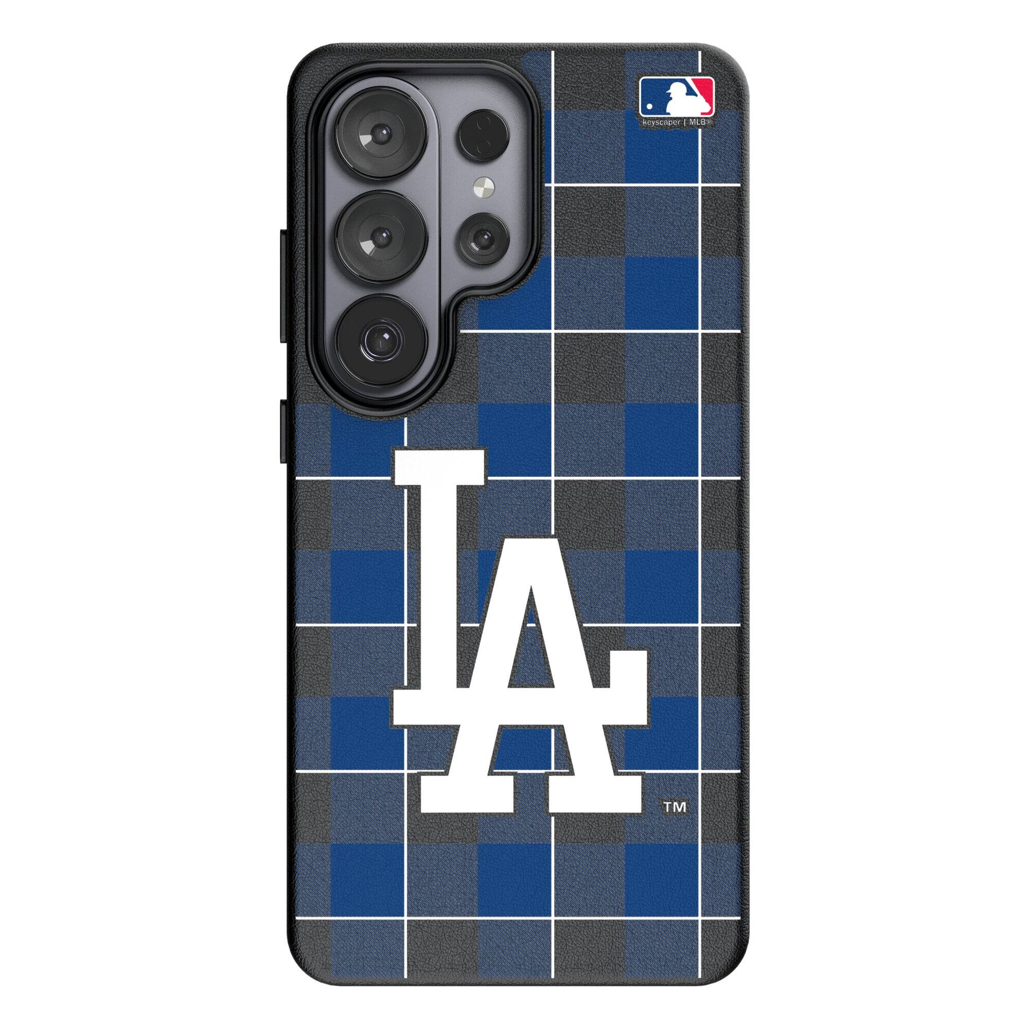 Front. Keyscaper - Los Angeles Dodgers Plaid Galaxy Magnetic Bump Case - S24 - Black.