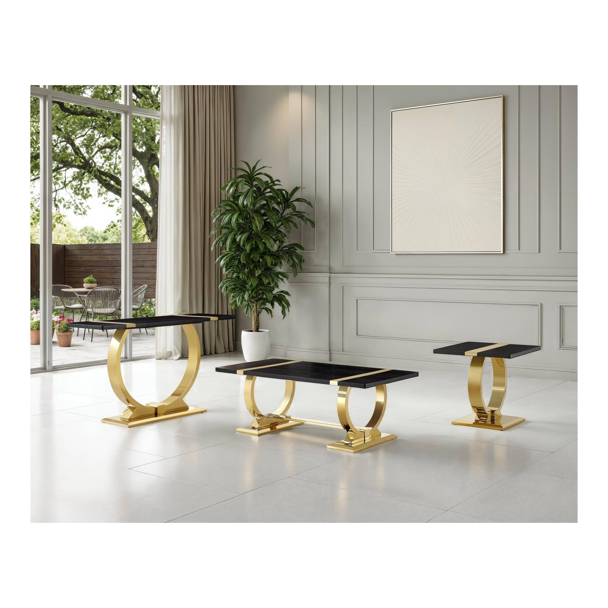 Alt View 3. Boyel Living - Contemporary Coffee Table with O-Shaped Metal Base - Black.