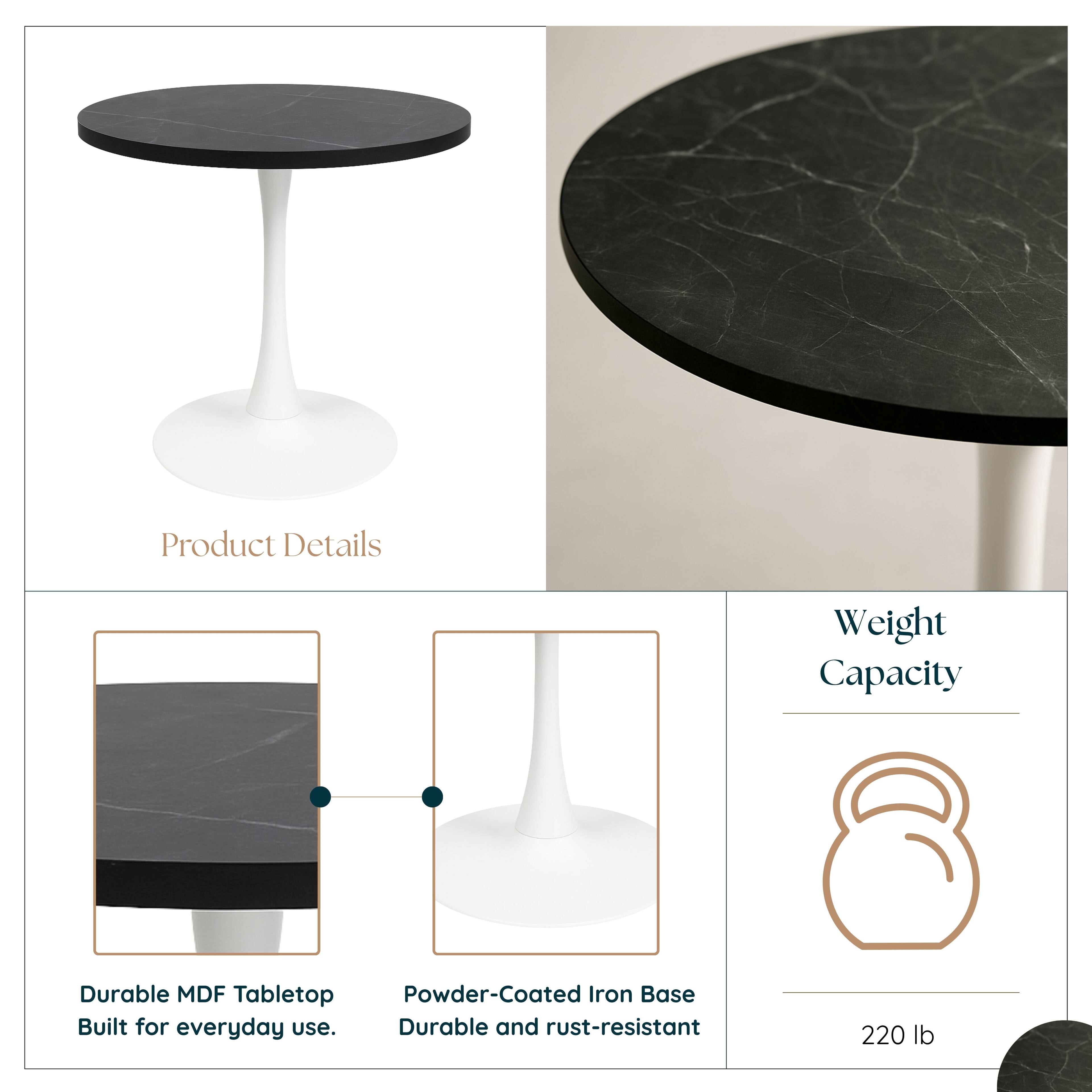 Product Details

- Durable MDF Tabletop
- Powder-Coated Iron Base
- Built for everyday use
- Durable and rust-resistant

Weight Capacity: 220 lb
