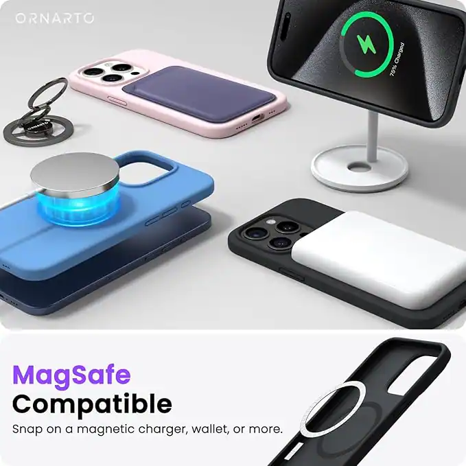 ORNARTO Magsafe Compatible Snap on a magnetic charger, wallet, or more. Charged 75%