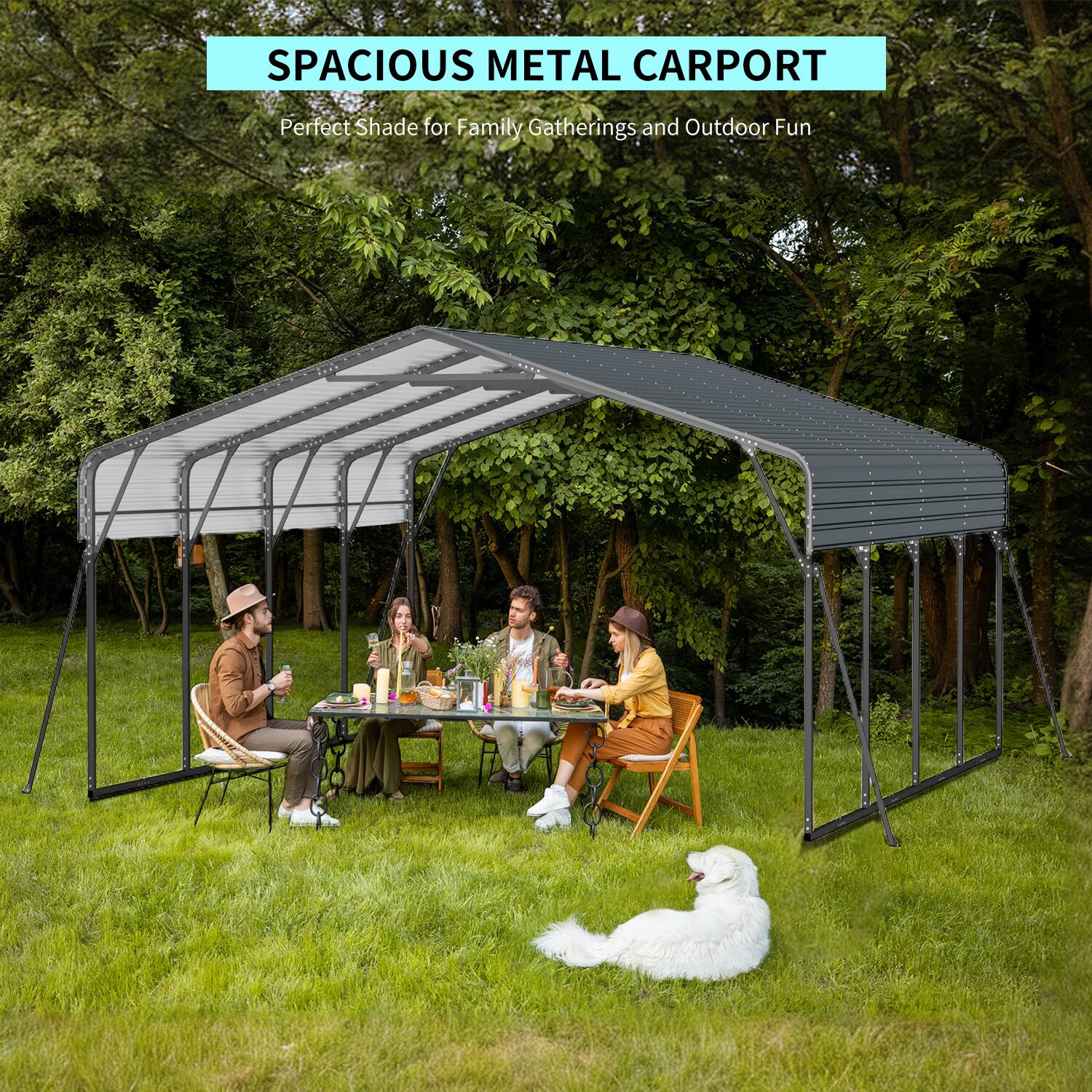 SPACIOUS METAL CARPORT  
Perfect Shade for Family Gatherings and Outdoor Fun